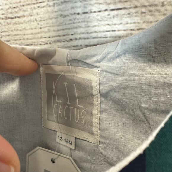 Lil Cactus Baby Boy Christmas Green Blue Plaid Romper Outfit Size 12/18M - Picture 3 of 6